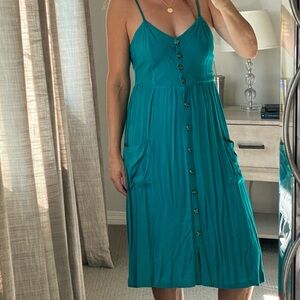 Good Luck Gem Teal Button-Front Midi Dress